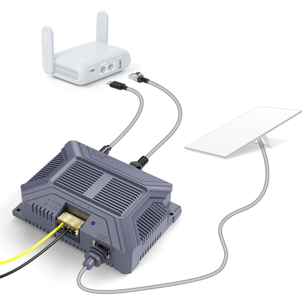 XLTTYWL 200W‎ 5-in-1 GigE PoE Injector for Starlink Gen 3/4/4X USB Type-C Gray